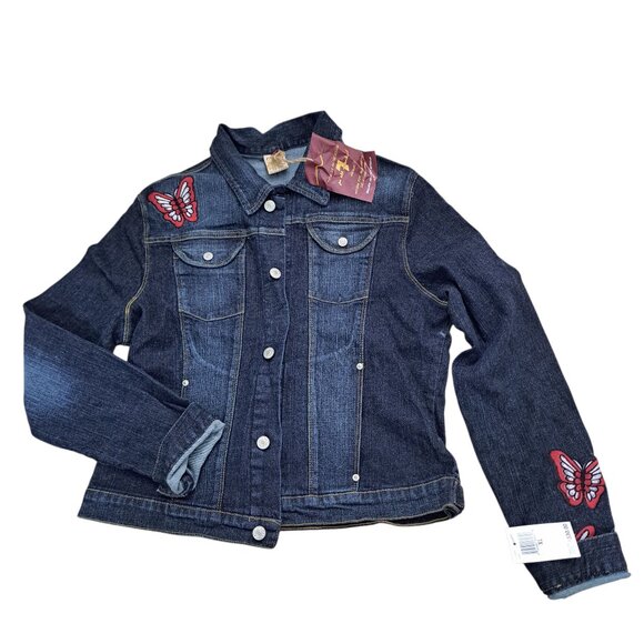 7 For All Mankind Women's Butterfly Embroidered Boho Classic Denim Jacket XL - Picture 1 of 9
